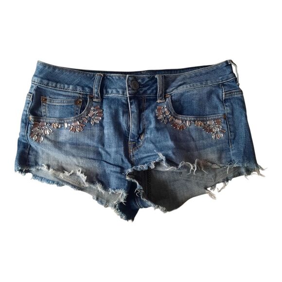 American Eagle Blue Distressed Jean Shorts - Picture 1 of 5
